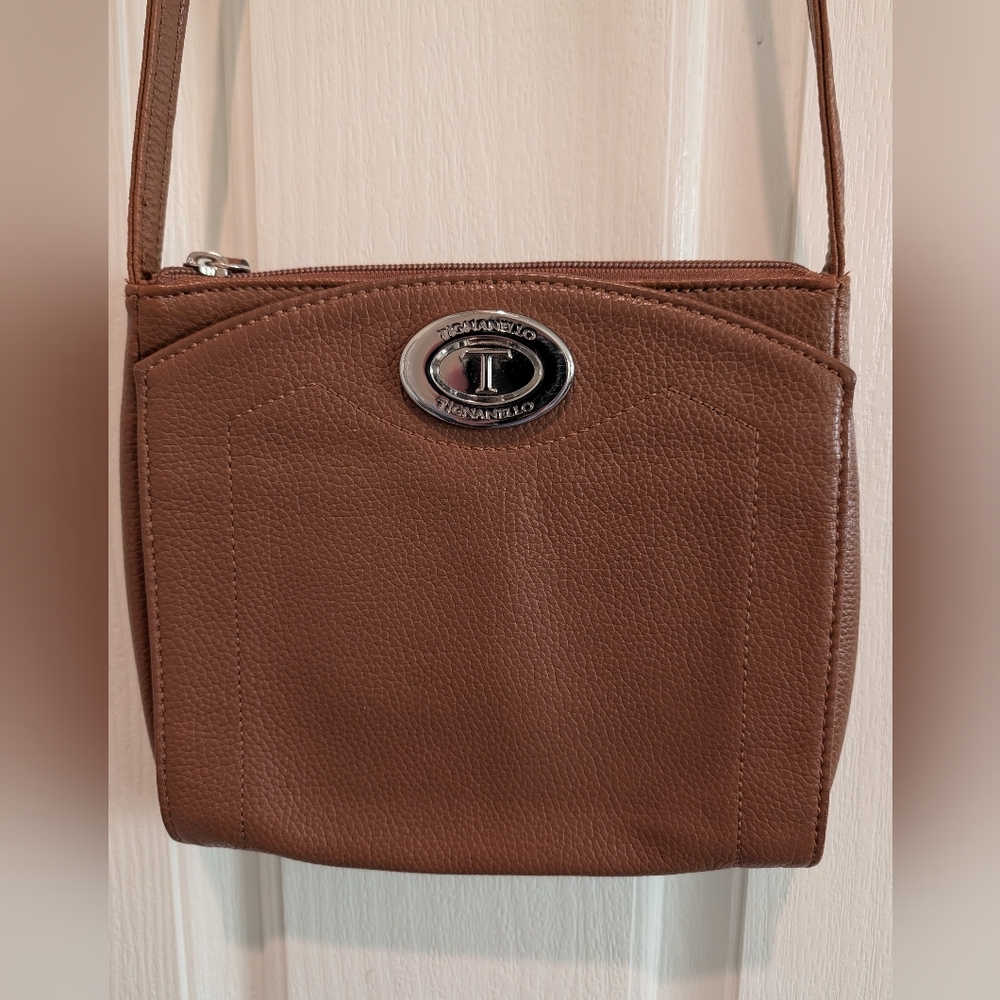 Tignanello Tan Pebbled Leather Crossbody Bag